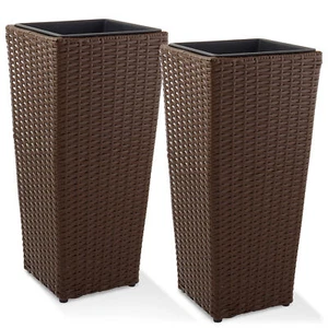 2pk All-Weather Tall Outdoor Planters w Flower Plant Pot Liners, Espresso - Picture 1 of 7