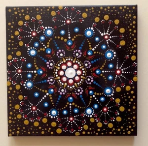 Mandala Dot Wall Art On Canvas. Dot Decoration Decor, Gift Idea.20x20cm - Picture 1 of 1