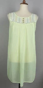 Vintage transparentes Nachthemd Damen M limettengrün kurz Spitze Rüschen Knopf bestickt - Bild 1 von 11