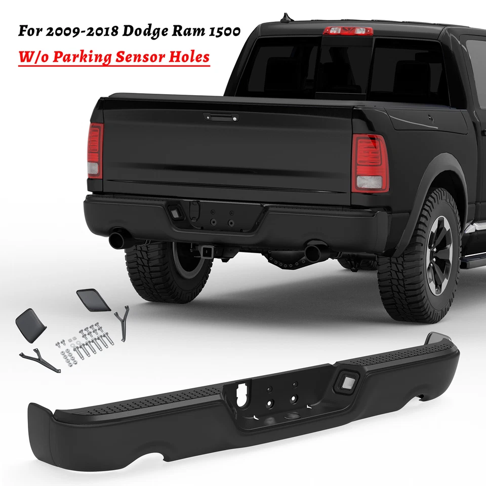 Black Rear Bumper For 2009-2018 Dodge Ram 1500 w/ Dual Exhaust w/o Sensor Holes - Imagem 1 de 4