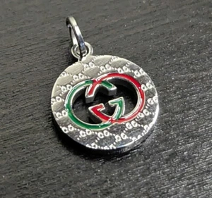 GG Gucci Silver with Green / Red Round Charm Zipper Pull 12mm small - Picture 1 of 3