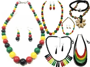 Mujeres Rasta Collar N Pendiente Conjunto Rasta Colores RYG Cuentas Reggae Africano Jamaicano - Imagen 1 de 7