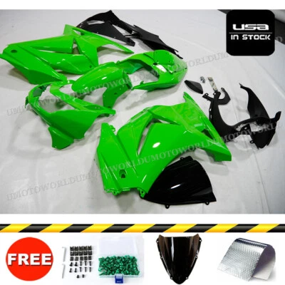 Green Fairing Kit +Bolt For Kawasaki Ninja 250R 2008-2012 ABS Injection Bodywork Foto 1 de 4