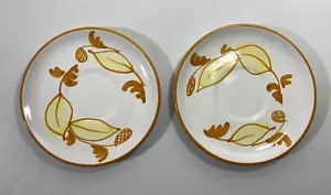 Set of 2 Italy Plates with Orange Yellow Leaf Pattern w/ Orange Trim - Picture 1 of 7