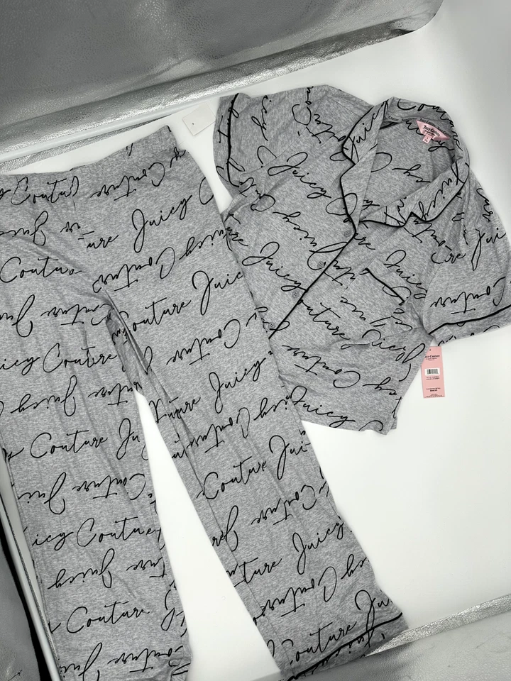Conjunto de pijama Juicy Couture gris con escritura para mujer talla L ropa de dormir top y pantalones Foto 1 de 4