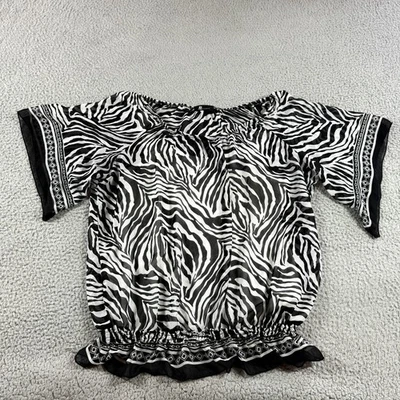 Blusa AB Studio para mujer manga acampanada cintura reunida camiseta sin mangas cebra talla XL Foto 1 de 4