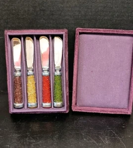 Vintage Pottery Barn Beaded Handle Spreaders With Storage Box Set Of 4 - Picture 1 of 7