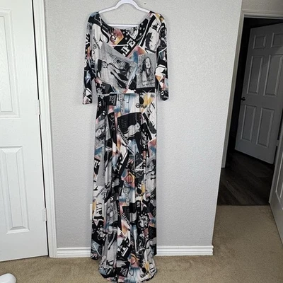 Sexy Diva Maxi Dress Newspaper Print Broadway Colorful Size 2XL - Image 1 of 4