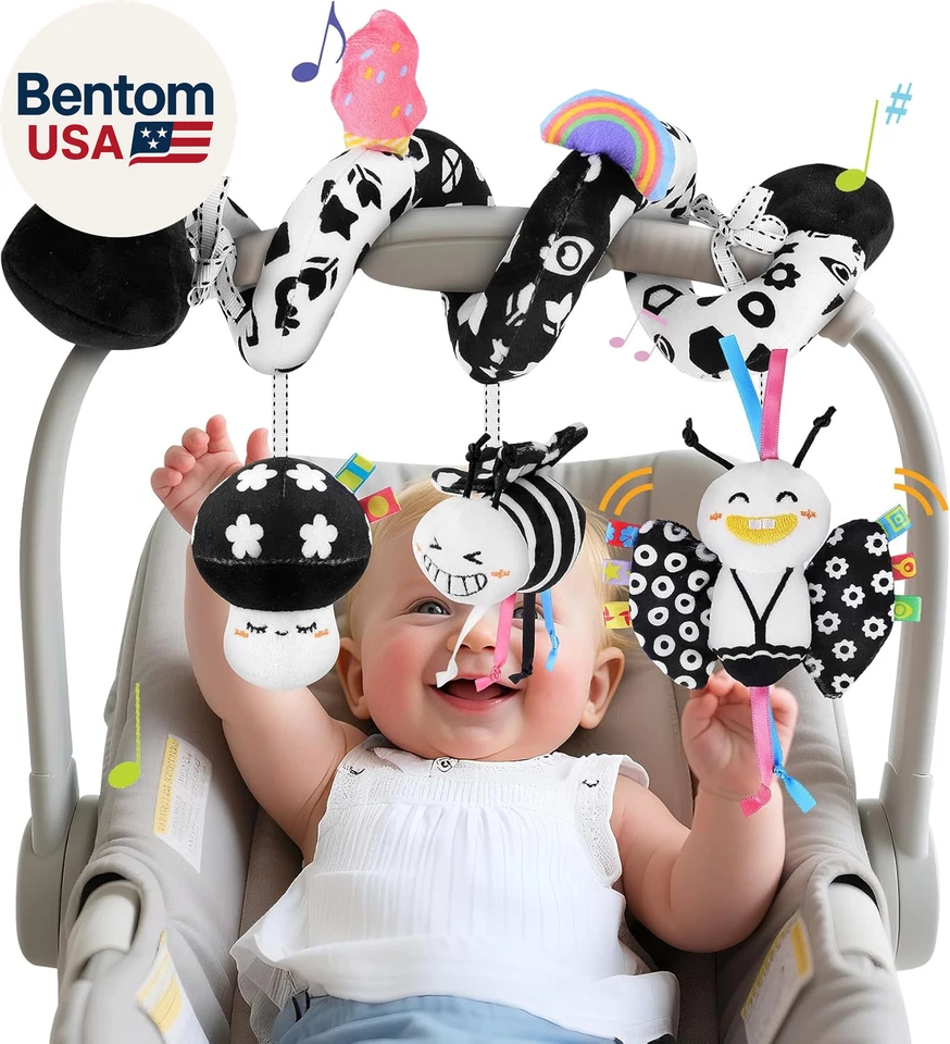 Juguetes de asiento de coche en espiral para bebés, 0-6 meses cochecito actividad juguetes colgantes  Foto 1 de 4