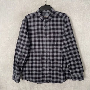 Johnston & Murphy Mens Button Shirt Gray Plaid Flannel Large Cotton Long Sleeve - Picture 1 of 6