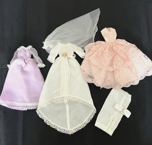 Vintage 1970's Handmade Barbie Clothes Wedding Dress Veil Slip & Bra 2 Gowns - Picture 1 of 6