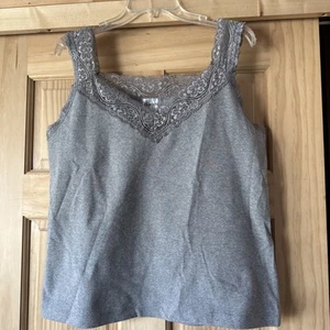 Chicos Tank Top Womens 3 US Large/XL Gray Lace Neckline Cotton Stretch Cami - Picture 1 of 7