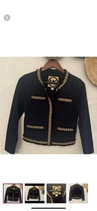 Michael By Michael Kors Black Denim Fitted Jacket W/Gold Chain Details - Sz. 2 - Picture 1 of 4