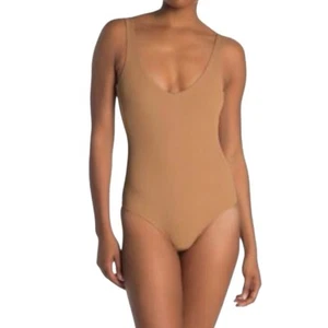 L * Space Arizona gerippter einteiliger Badeanzug neu ohne Etikett neutral nude hellbraun U-Ausschnitt Gr. 8 - Bild 1 von 13