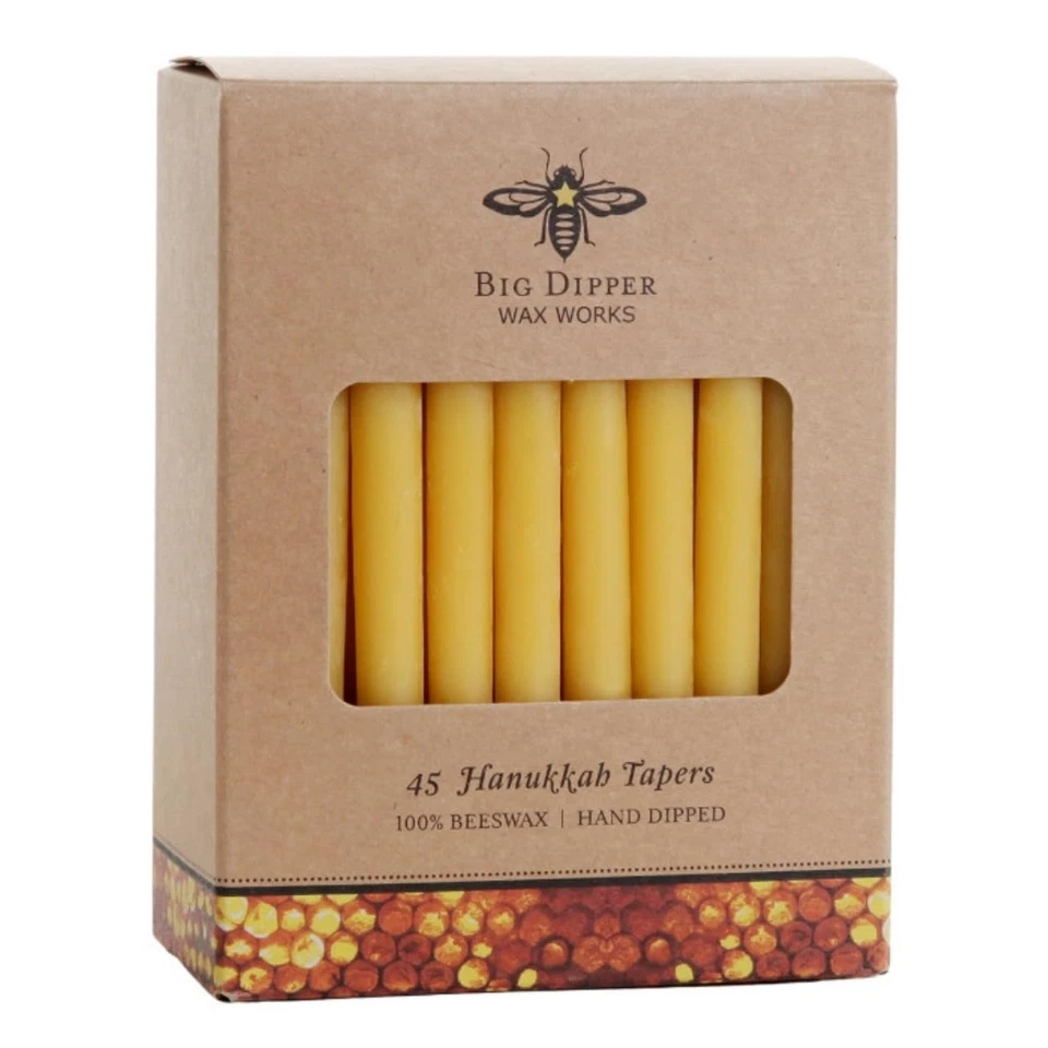 100% Pure Beeswax Hanukkah Taper Candles, 45 Count Set, Hand-Dipped Natural Unsc - Image 1 of 4