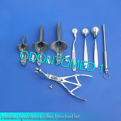 8 piezas Mathieu Speculum, Collins pequeño, mediano, grande Mathieu anal/vaginal, rueda de pasador Foto 1 de 3