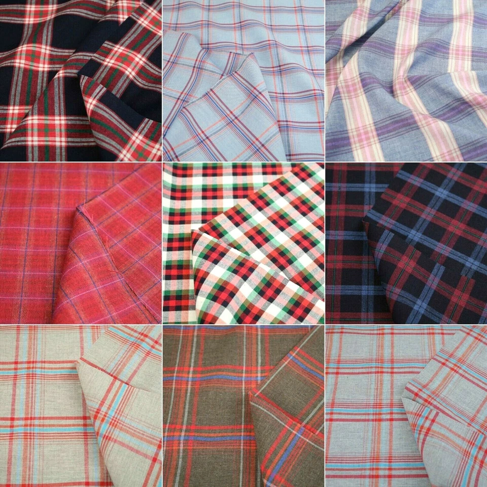 WE LOVE FABRIC 2m Tartan Check 100% Cotton High Quality Craft Lightweight Fabric 9 Colors SALE