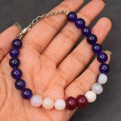 Amethyst , Pink Australian Opal & Red Ruby 87.00 Cts Beaded Bracelet VK 51 E529 - Image 1 of 3