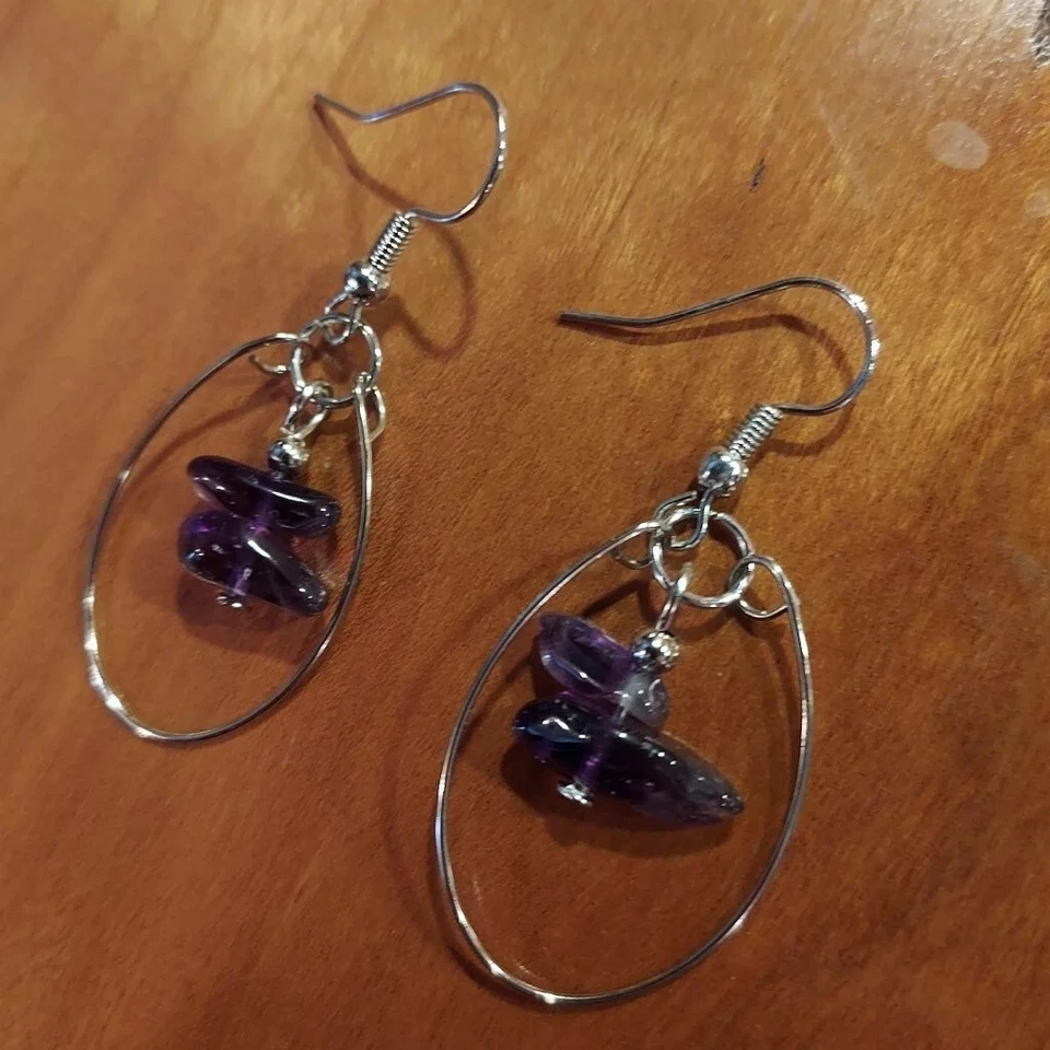 Pendientes colgantes amatista, plata, nuevos hechos a mano Foto 1 de 1