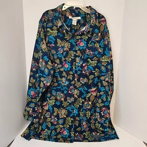 Roaman's Women Blue Floral Top Tunic Size 1X Casual Button Down Blouse - Picture 1 of 9
