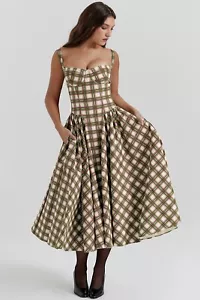Damen Französisch Vintage Langes Kleid Gericht Stil Dopamin Spaghettiträgerkleid - Bild 1 von 9
