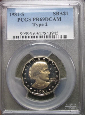 1981-S PROOF Type 2 Susan B Anthony Dollar PR-69 DCAM PCGS Slabbed Coin -- #112B - Image 1 of 4