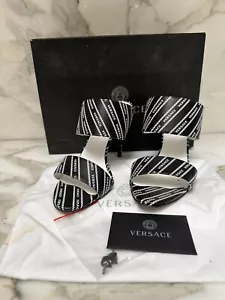 Genuine Versace Medusa Black logo white Leather High Heel Sandals size 41/11 - Picture 1 of 11