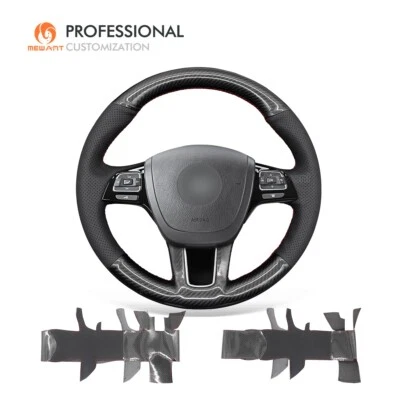 PU Carbon Fiber Real Leather Steering Wheel Wrap for Volkswagen VW Touareg (7P) Foto 1 de 4