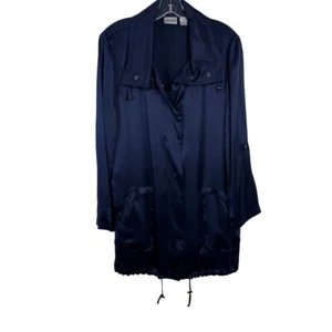 Chico's 100 % Seide dunkelblau Satin Jacke Druckknöpfe Rollriegel Ärmel Chico's 1 (US M/8) - Bild 1 von 11