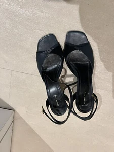 Celine BlackLeather/blue Suede Open Toe Ankle Strap High Heels Women’s 39.5 - Picture 1 of 6