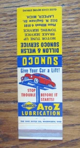 CUBIERTA DILLON SUNOCO GASOLINERA MATCHBOOK: LAPEER, MICHIGAN AÑOS 50 MATCHCOVER B23 - Imagen 1 de 2