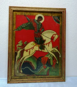 "Hl. "Icono de Georg" imagen de vidrio trasero grande, pintura de vidrio trasero, 41 x 54 cm - Imagen 1 de 5