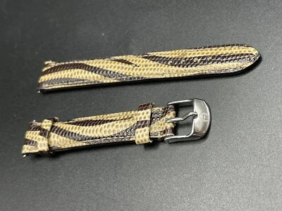 Genuine MICHELE Dark Brown and Beige 16MM Genuine Leather  Watch Band - USA - Image 1 of 4