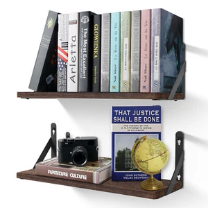 2X Floating Shelves Wall Mounted Wood Shelves for Bedroom, Bathroom, Living Room - Picture 1 of 23