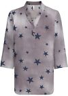 Bluse mit V-Ausschnitt Gr. 34 Grau Indigo Bedruckt Damenbluse Shirt Tunika Neu