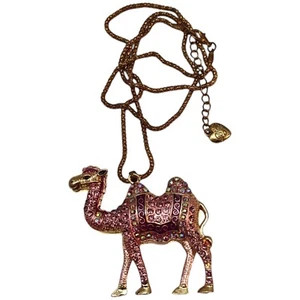 Betsy Johnson Pink Crystal Rhinestone Camel Pendant Gold Necklace - Picture 1 of 7