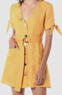 Moon River женщин оранжевый короткий рукав v-образным вырезом льняной подпоясанный мини-платье размер XS - Изображение 1 из 2