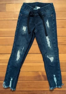Justice Girl’s Blue Distressed Ripped Elastic Waist Jeggings Size 6 - Picture 1 of 4