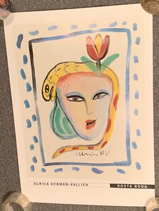 Vintage Ulrica Hydman-Vallien Kosta Boda Poster Snake Flower Face Rare Art Print - Picture 1 of 3