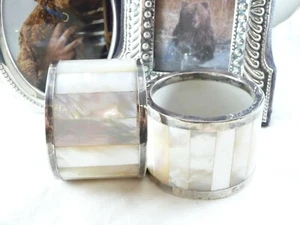 Vintage Art Deco Sterling Silver & MOP Napkin Rings 925 - Picture 1 of 6