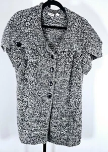 CATO Plus Button Down Knit Short Sleeve Cardigan Sweater Black Marble-SZ 18/20W - Picture 1 of 8