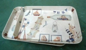 LOT DE 2 PLATEAUX MELAMINE Mer Plage NEUFS SUPER QUALITE ITALIE 21x14cm Affaire - Picture 1 of 1