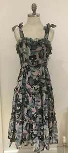 1970s "Ego, London" Chiffon Tiered Dress, Belt & Shawl,17" from Armpit to Armpit - Picture 1 of 12