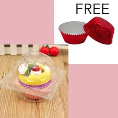 100 Food-Safe Plastic Dessert Containers w/ Free Pack Shiny Red Aluminum Liners - Image 1 of 4