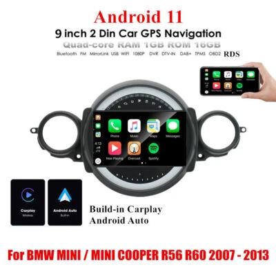 9" Android 11.0 Auto Radio GPS Carplay Für MINI / MINI COOPER R56 R60 2007-2013 - Bild 1 von 4