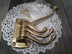 NOS HEAVY BRASS Triple Swivel Swing Coat Hooks Wall Mounted Solid BRASS 4 Hook - Picture 1 of 7