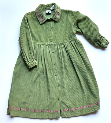 Hartstrings Girls Corduroy Green Dress Sz 5 Embroidered Button Up Long Sleeve - Image 1 of 4