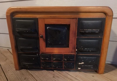 Armário de especiarias vintage 1920-30 de bordo bancada ou parede pendurado com gavetas de estanho - Imagem 1 de 4