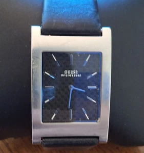 Guess Mens Microsteel Watch With Black Leather Strap & Rectangular P183GL1 - Picture 1 of 7