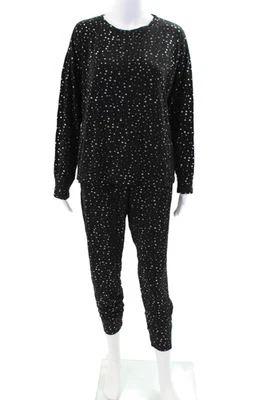 Terez Womens Star Print Crew Neck Sweatshirt Sweatpants Set Black Silver Size XL - Image 1 of 4